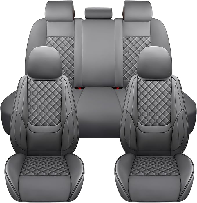 Full Coverage Leather Car Seat Covers Full Set,Waterproof Seat Covers for Cars,SUVs Trucks, Car Seat Cushion,Car Seat Protector with 5 Seats (Grey, Full Set(Front and Rear-5 Seats))