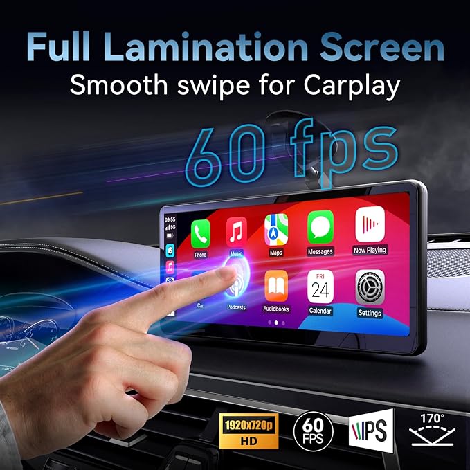 MINIX [2026 Fully Laminated Screen] 60fps Portable Wireless Carplay Car Stereo 8.9 Inch 1920 * 720 HD Touchscreen for Carplay&Android Auto Car Stereo Receiver Supports Steering Wheel Controls