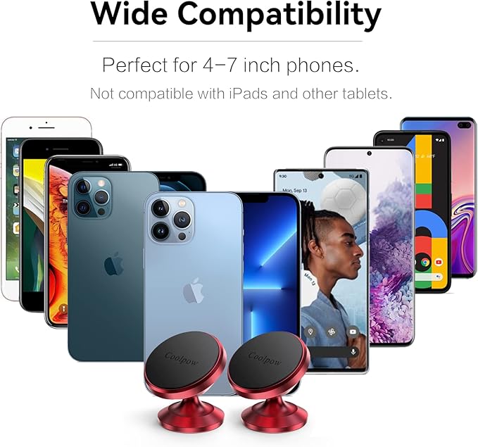 Coolpow【2 Packs Magnetic Phone Holder for Car【Strong Magnet】 Phone Holders for Your Car Phone Holder Mount【4 Metal Plate】 Universal Car Accessories for Women Men for iPhone Samsung Speakerphones