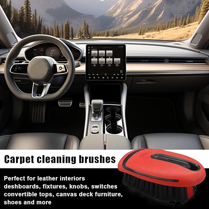 Carpet and Upholstery Cleaning Brush - Stiff Bristle Carpet Scrubber Car Cleaning Brush for Car Interior and Home - Leather Brush Auto Detailing Scrub Brushes for Couch, Floor Mats, Clothes (Red)