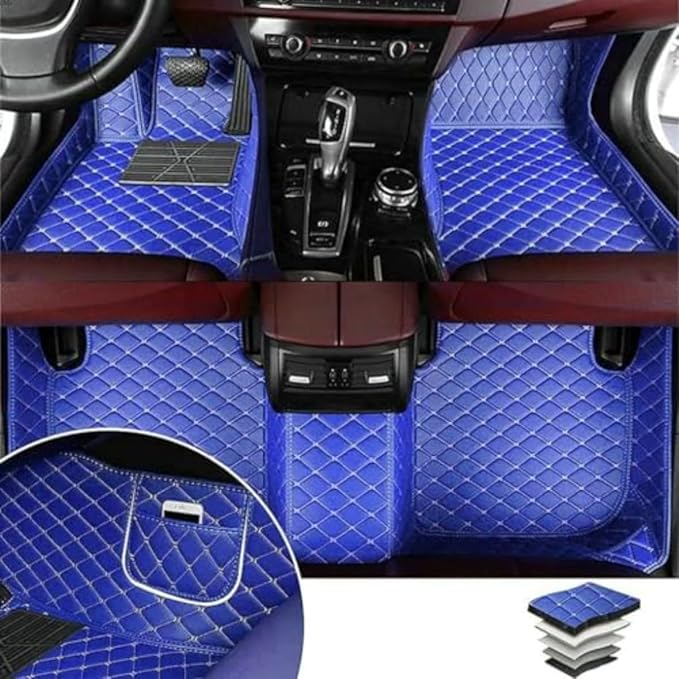 Yaruicar Custom Personalized Floor Mats for Cars Luxury Full Coverage All Car Floor Mats Anti-Slip Leather Car Mat Set Trucks & SUVs Trucks Automotive Floor Mats Liners (Blue)