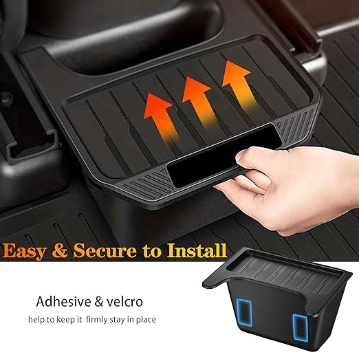 Model Y Trash Can Rear Center Console Organizer Compatible for Tesla Model Y 2020-2025, 2nd Row Seat Rear Bin TPE Backseat Storage Box Middle Air Outlet Garbage Can with Anti-Slip Lid Cover