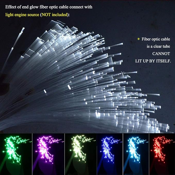 AKEPO PMMA END Glow Fiber Optic 100pcs 9.8ft/3m Ф0.03in(0.75mm) Fiber Strands for LED Star Ceiling Sky Light Kit and Fibre Optical Lighting Decoration (Without Light Source)