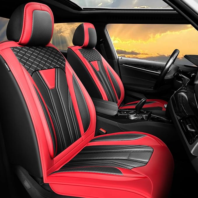 Fit Rogue Car Seat Covers Compatible with Nissan Rogue 2011-2025 2026 - Full Set Premium Leather， Waterproof Breathable， All-Weather Seat Cushion Protecto&Airbag Compatible （Red & Black