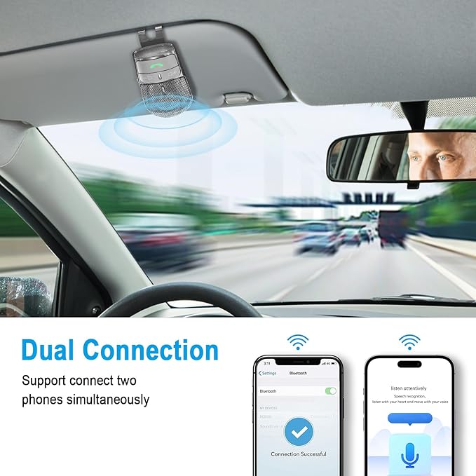 Hands-Free Bluetooth Speaker for Car: Handsfree Wireless Speaker Kit for Cell Phone in Car - Support Auto Power On Siri Google Voice Assistant with Mic Compatible with Samsung Android iPhone