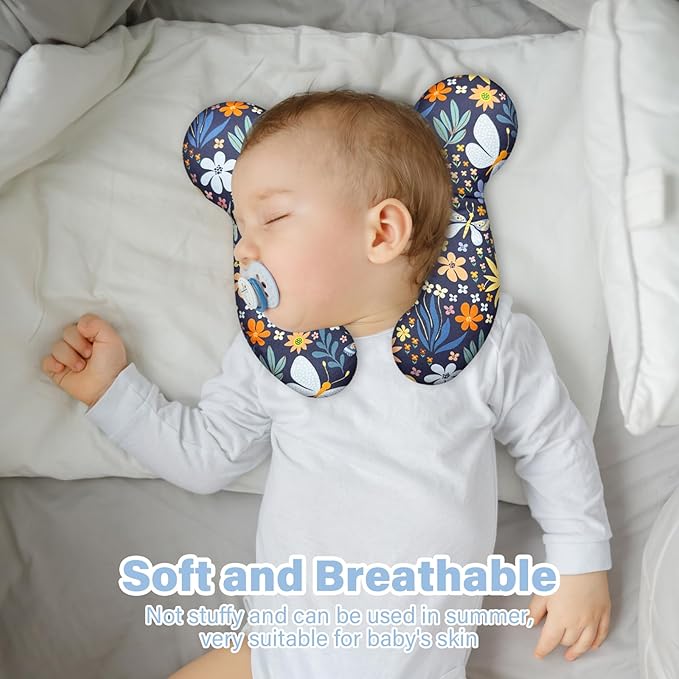 Baby Neck Pillows - Upgraded Toddler Travel Cushion for Toddler Head and Neck, Infant Neck Pillow for Car Plane Stroller Pushchair - Flower B
