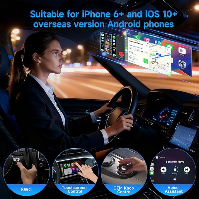 3 in 1 Mini Wireless CarPlay Adapter for iPhone,Carplay＆Android Auto＆Airplay(No Mirrorlink), iOS10+＆Android 11, Bluetooth 5.0,USB/Type-C,Plug & Play,5G-WiFi(Black)