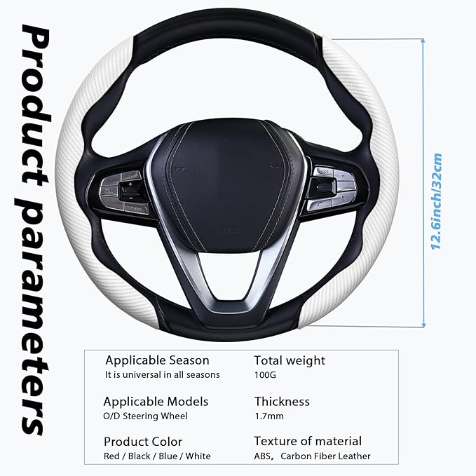WOCOCN 2pcs Car Steering Wheel Cover,Anti-Skid Carbon Fiber Steering Wheel Protector for Men Women,Multiple Color Options,Universal for Most Car Interiors Accessories (White)