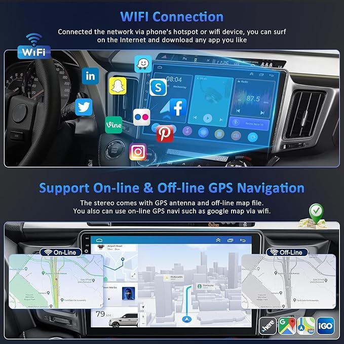 4GB+64GB Android 13 Car Radio for Toyota RAV4 2013-2018, 10.2 Inch Touch Screen Support Wireless CarPlay & Android Auto, Bluetooth 5.2 & Voice Control,GPS & WiFi, Backup Camera Car Stereo
