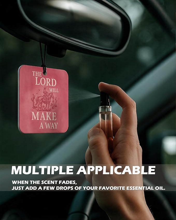 Pink Western Christian Square Citrus Car Air Freshener 4 Pcs, Southwestern Desert Cowgirl Religious Hanging Air Freshener for Cars Bathroom Dorm Books Decor, Western Accessories Gifts for Women