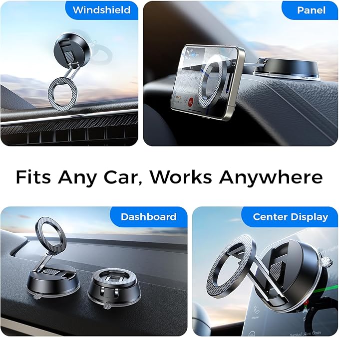 ACMEZING NeverFall Car Phone Holder for MagSafe [78+LBS Ultra Grip | 2400gf Magnetic Power] 360° Foldable Car Mount Cell Phone Holders for Your Car for iPhone 17-12 All Smartphones, Carbon Fiber