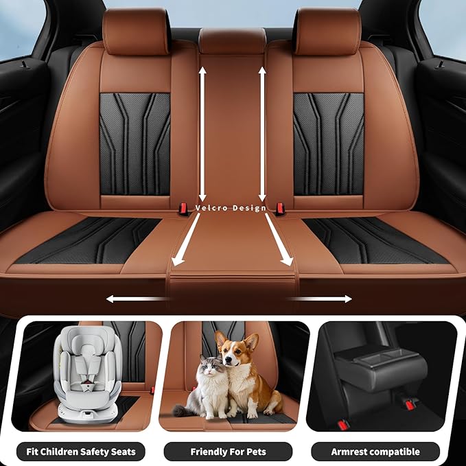 Fit Tucson Car Seat Covers Premium Leather for Hyundai Tucson 2010-2025 2026. Waterproof， Breathable, Scratch-Resistant & All-Weather Seat Cushion Protector (Full Set, Brown&Black)