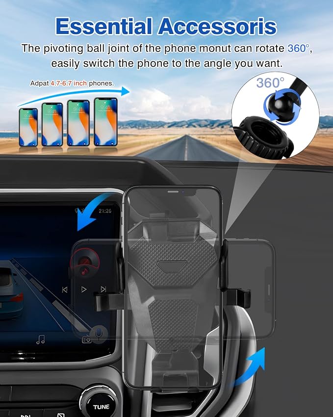 Autorder Phone Holder Mount for Jeep Grand Cherokee 2022 2023 2024 2025/Grand Cherokee L 2021 2022 2023 Center Console Dashboard Organizer with Phone Stand with Anti-Slip Mat