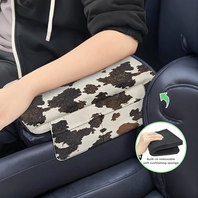 Arm Rest Cover for Car Center Armrest Protector Soft Console Pad, Cow Hide Print Soft Auto Center Console Cushion for Most Car Decoration Protector