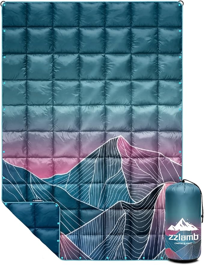 zzlamb Camping Blanket for Cold Weather,Outdoor Puffy Blanket Portable Down Alternative,Windproof Warm Cloak with Snaps,Cozy Quilt Backpacking Picnic RV Travel Plane Car Hammock Beach Climbing