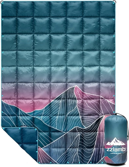 zzlamb Camping Blanket for Cold Weather,Outdoor Puffy Blanket Portable Down Alternative,Windproof Warm Cloak with Snaps,Cozy Quilt Backpacking Picnic RV Travel Plane Car Hammock Beach Climbing