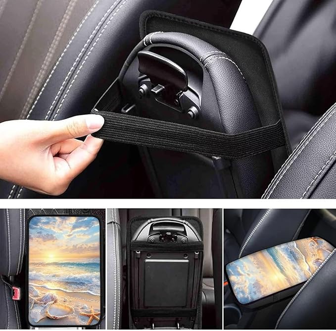Sea Shell Car Armrest Pads Car Armrest Cushion Arm Rest Covering Car Middle Console Covers Non Slip Universal Fit for Truck Auto SUV Car Accessories