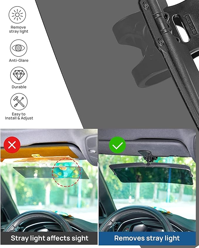 JOYTUTUS Sun Visor for Car, 2 Pack Polarized Sun Visor Extender Universal Anti-Glare Easy to Install, UV400 Car Visor Extension Protect from Glare/UV Ray/Stray Light