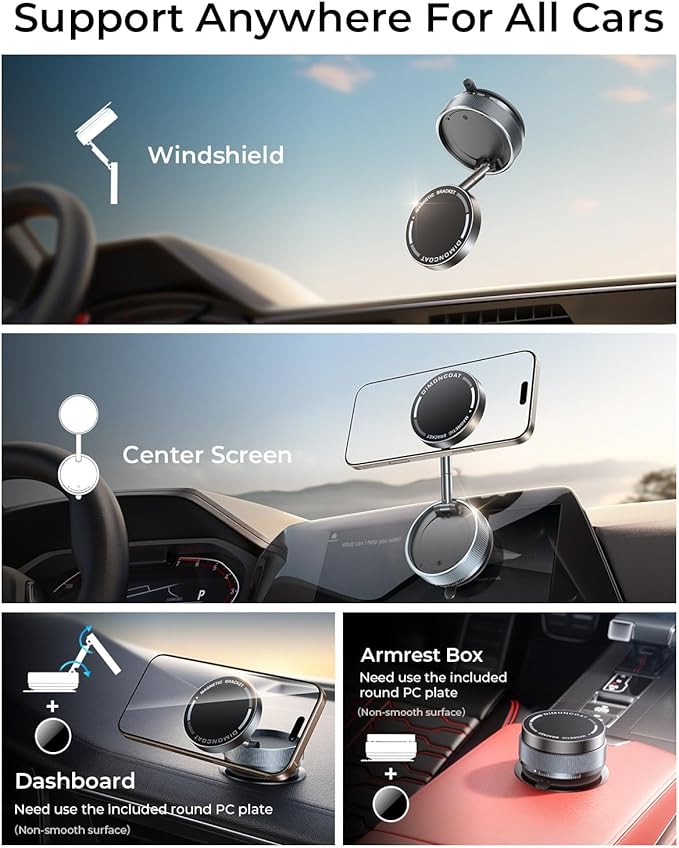 Upgraded Vacuum Magnetic Phone Holder Stand [89+LBS Strongest Suction & 24*N55 Ultra Magnetic] 360° Adjustable Car Phone Mount for MagSafe Suction Cup, Compatible with Car/Gym/Mirror for iPhone 17 16