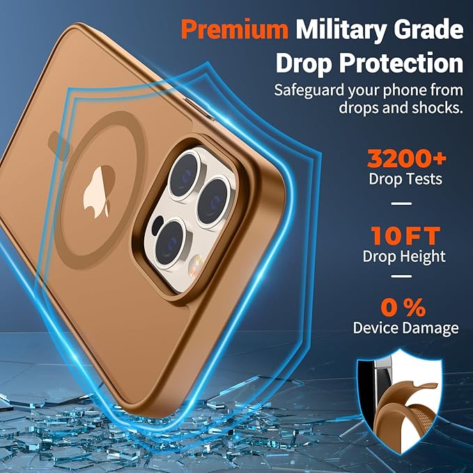 SUPFINE Magnetic for iPhone 14 Pro Case (Compatible with MagSafe) (Military Grade Drop Protection) Translucent Matte Shockproof Phone Cover,Brown
