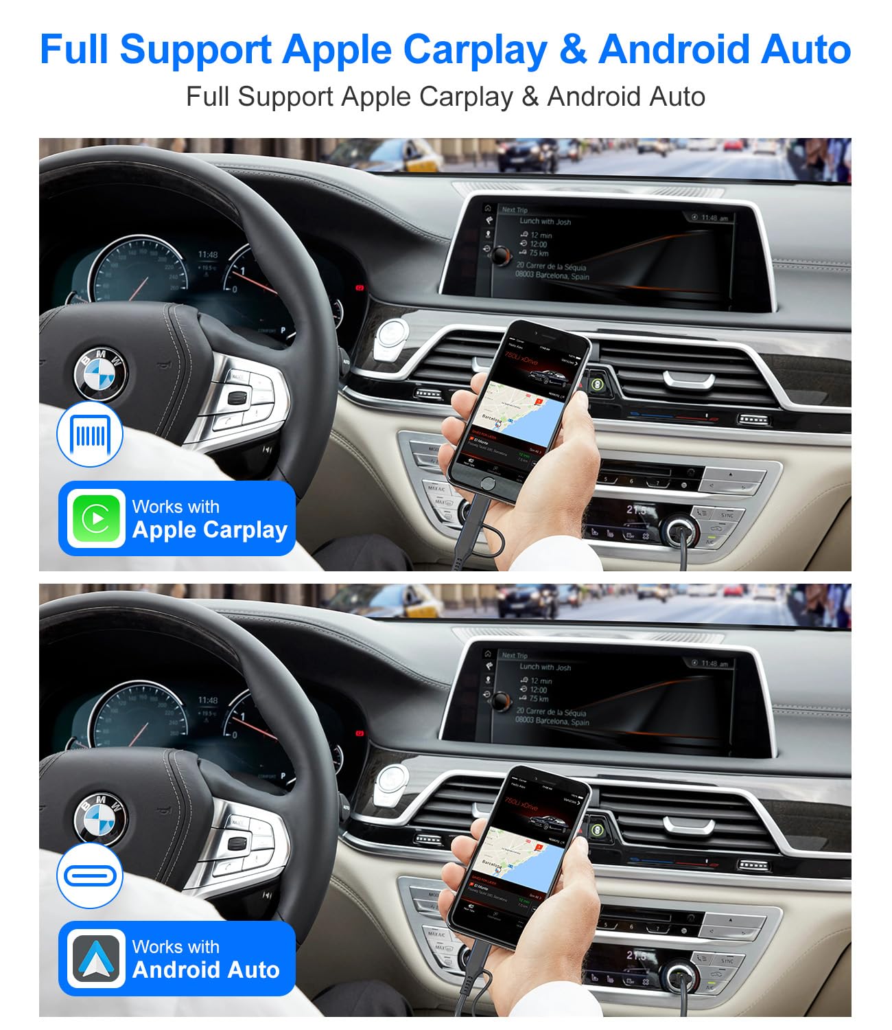 USB to USB C and Lightning Cable Support Apple Carplay & Android Auto - 3A Fast Charge & 480Mbps Data Sync Coiled Lightning Cable USB C iPhone Charger Cord for iPhone 16 15 14 13 12 11 Android