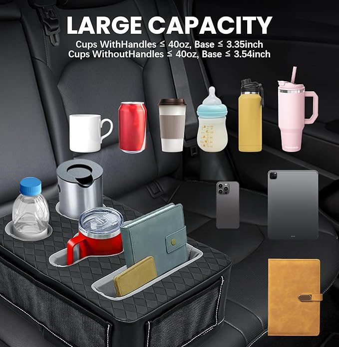 Car Cup Holder, Back Seat Cup Holder for Car, Truck Bed Organizer Boat Couch Bottle Holder Tray Expander Automotive Rear Seat Storage Accessories Pu Leather Fit for Coffee Drink Food
