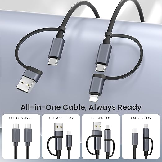 Basesailor for iPhone 17 16 Pro Max Car Charger Cord Coiled 3.3FT,4 in 1 USB C Coil 60W Multi Type C Fast Charging Cable with USB and Lightning Adapter for CarPlay,Apple 15 14 13 12,S26 S25,iPad Air 5