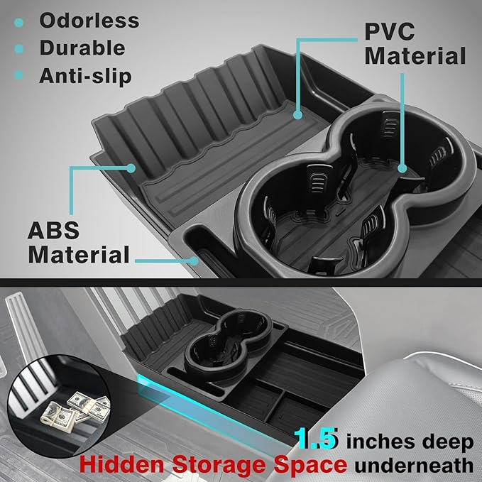 BestEvMod Front Lower Center Console Organizer Tray Compatible with Tesla Cybertruck 2025 2024 Fit 32oz Bottle Interior Accessories ABS Material with PVC Trim Floor Console Storage (Floor Organizer)