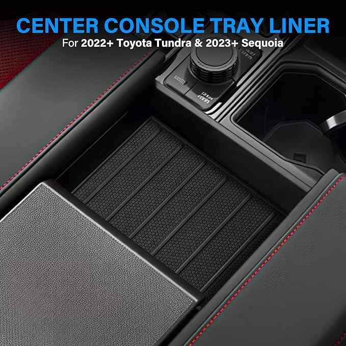 Center Console Tray Liner for Toyota Tundra Accessories 2022-2025 2026 for Sequoia Accessories 2023-2025 2026 Console Organizer Liner Anti-Slip Silicone (1 Piece)