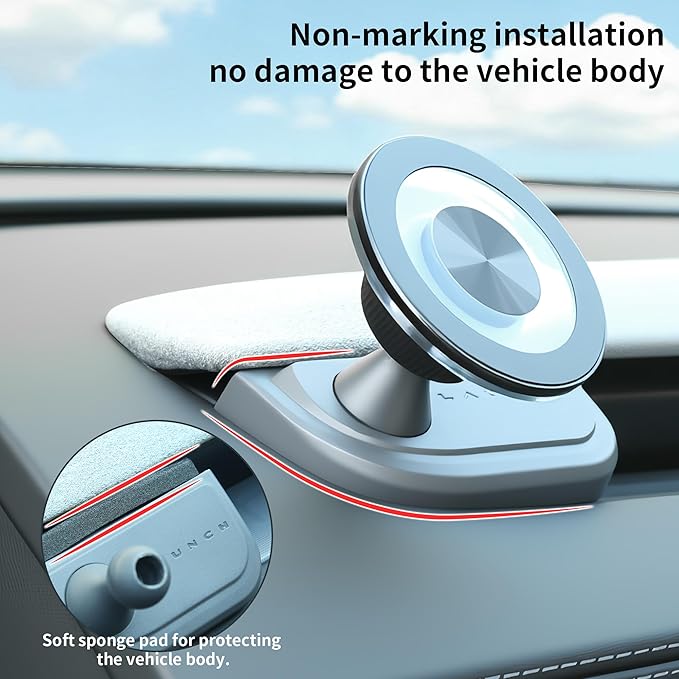 Magnetic Suction Cup Phone Mount for Magsafe for 2025 2026 Tesla Model Y Juniper Driver Side Vent Fixed Holder Strong 2400gf Magnetic iPhone Mount with 360° Rotation One-hand use No Airflow Block