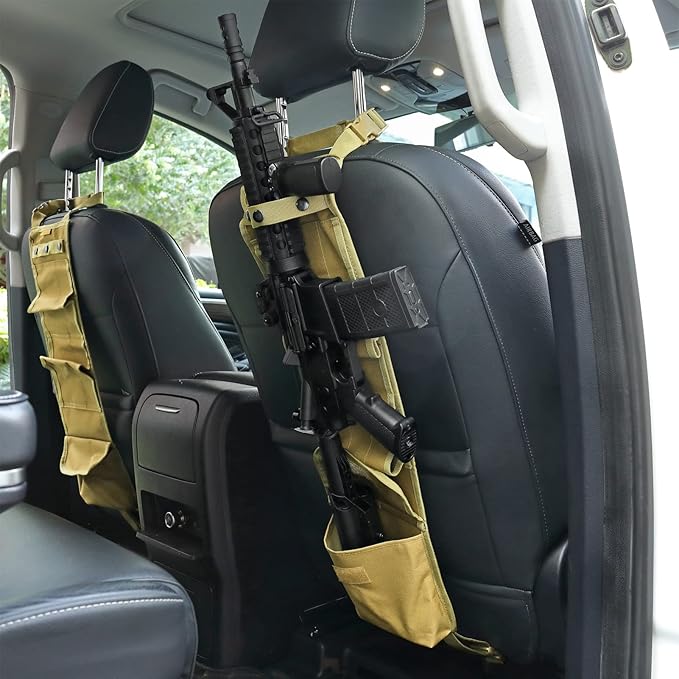 2PCS Automotive Gun Racks, Truck Front Seat Gun Organizer for Hunting Accessories, Gun Holder for Truck with Storage Pockets