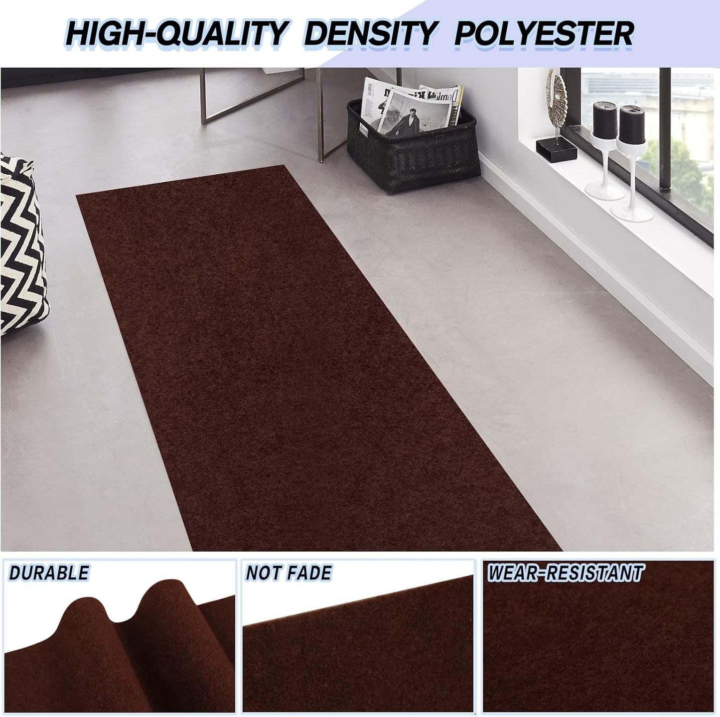 Custom Size Backed Non-Slip Area Rugs Runner, Easy Clean, Waterproof Runner Rugs for Hallway Entryway, Kitchen, Laundry, 3FT x 9FT, Brown