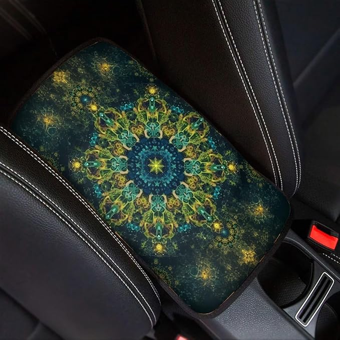 Dreaweet Turquoise Mandala Arm Rest Cover for Car Universal Fit Center Console Cover Bohemian Car Accessories Interior Scratch Resistant Padded Armrest Cover for Truck SUV