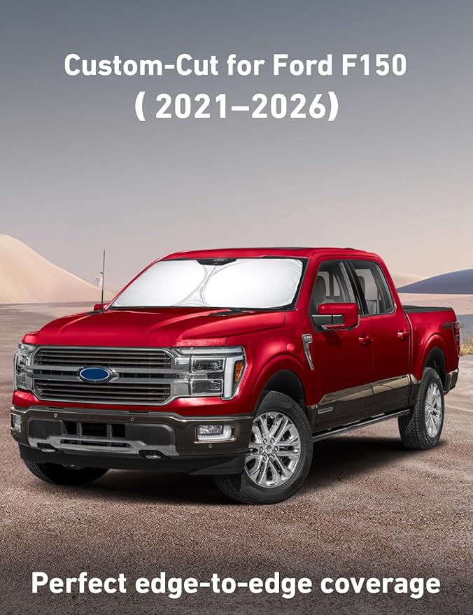 EcoNour Windshield Sunshade Compatible for Ford F150 2021-2024 2025 2026 (Lariat, King Ranch, Platinum, XL, XLT Limited Raptor) Car Accessories, Sun Visor for Front Windshield, UV Heat Protector