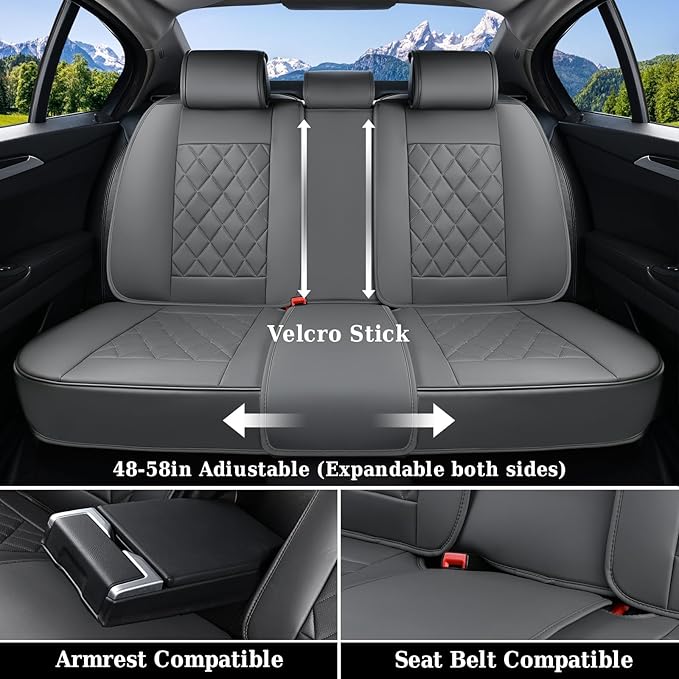 Coverado Leather Seat Covers, Car Seat Covers Full Set, Waterproof Faux Leather Seat Cover, Car Seat Protectors 5 Seats, Automotive Seat Covers Universal Fit for Most Cars SUV Trucks, Gray