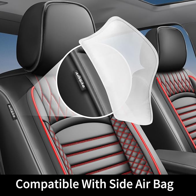 Fit Camry Car Seat Covers for Toyota Camry 2012-2024 2025 2026 - Upgraded Premium Waterproof & Breathable Leather, Airbag Compatible, All-Weather Seat Cushion Protector (2 Front/Black+Red)