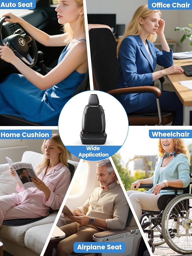 Breathable Car Front Seat Cover Sets Protector Pad Gel Seat Cushion with Non-Slip Bottom for Automotive Chair Wheelchair Golf Cart Drivers Office Home Long Sitting Use Summer Winter Black 1 PACK