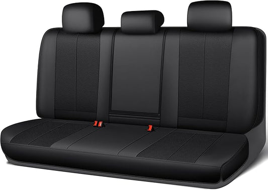 CAR PASS Back Car Seat Covers, Water Resistant Nappa Leather Rear Bench Seat Cover Universal Fit for Cars, SUVs, Vans, Trucks, Automotive Backseat (Rear, Black)