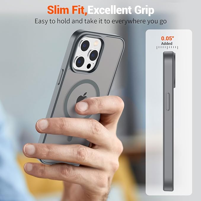 SUPFINE Magnetic for iPhone 15 Pro Max Case (Compatible with MagSafe) (Military Grade Drop Protection) Slim Translucent Matte Shockproof with Anti-Fingerprint Phone Case, Gray