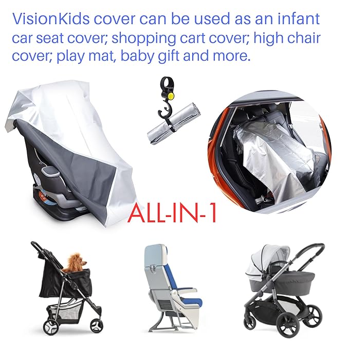 Baby Car Seat Sun Shade Cover with Free Storage Bag Included | Infant Car Seat Heat Protector | UV Protection Cooler Cover | Keeps Toddler Seat Cool in Baby Car | Travel Accessories Silver