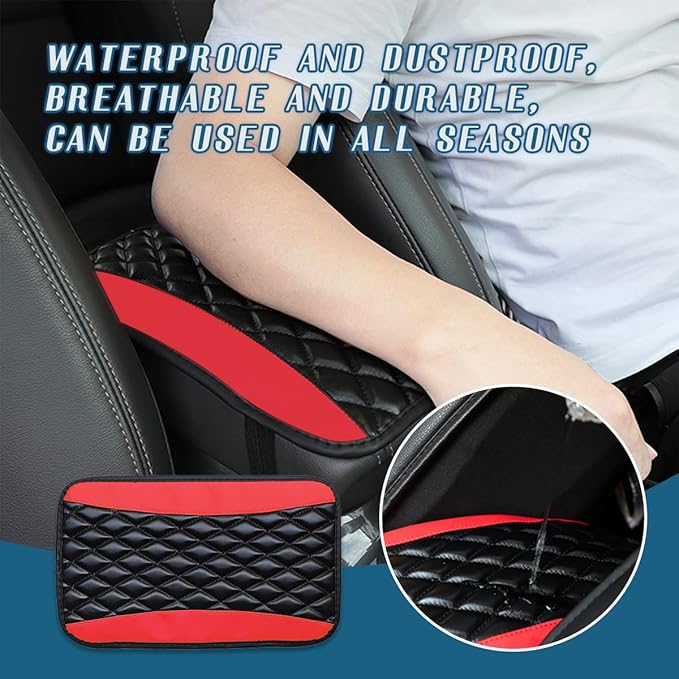 Ziciner Leather Car Center Console Armrest Pad, PU Waterproof Auto Seat Box Cover Protector, Hand Rest Cushion Protection Pad, Vehicles Interior Accessories Universal for Car,SUV (Red)
