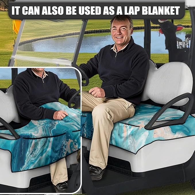 Biyejit Golf Cart Seat Covers with 4 Pockets Golf Cart Seat Towel Blanket Fits 2-Seat Golf Carts, Golf Cart Accessories