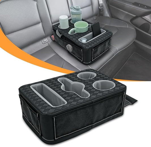 Car Cup Holder, Back Seat Cup Holder for Car, Truck Bed Organizer Boat Couch Bottle Holder Tray Expander Automotive Rear Seat Storage Accessories Pu Leather Fit for Coffee Drink Food