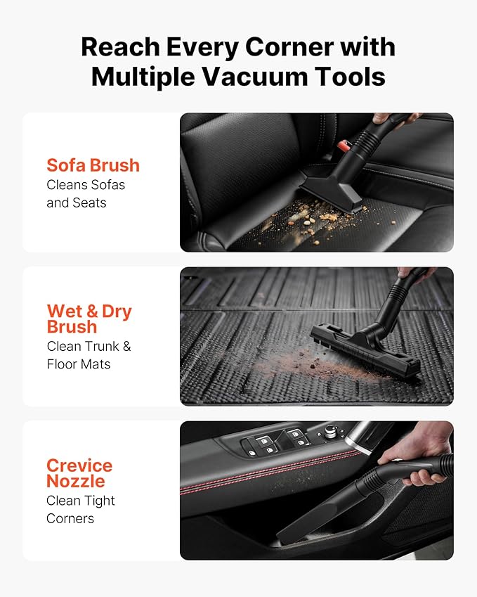 VEVOR 3-in-1 Shop Vac, 8 Gallon Wet Dry Shop Vacuum, 4.5 Peak HP Portable Vacuum Cleaner with Blower, Dual-Filter, 950W Input Power, 1.25in x 7ft Hose, 9.8ft Cord for Jobsite, Workshop, Garage, Home