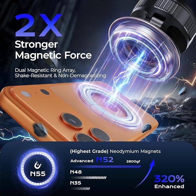 Magnetic Car Phone Holder, Strong Magnet with Vacuum Suction Cup Dashboard Mount, 360° Rotatable Adjustable Angle, Foldable Lightweight Car Phone Stand for iPhone 17/16/15/14/13/12 Pro Max