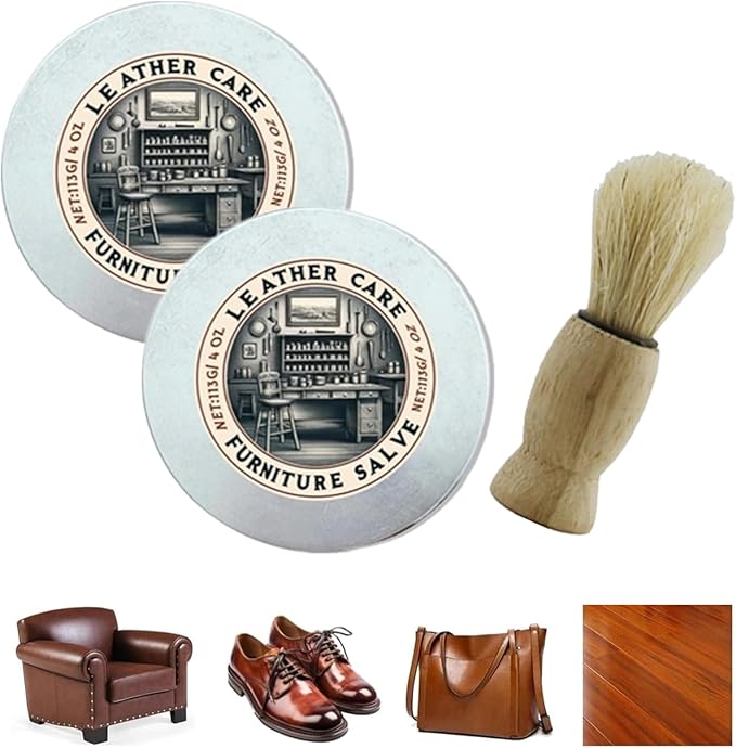 Leather Salve, 2025 Upgrade Leather & Wood Furniture Repair Salve with Brush, Furniture Salve for Leather Wood, Household Leather Upholstery Cleaners for Home, Easy to Apply (2pc)