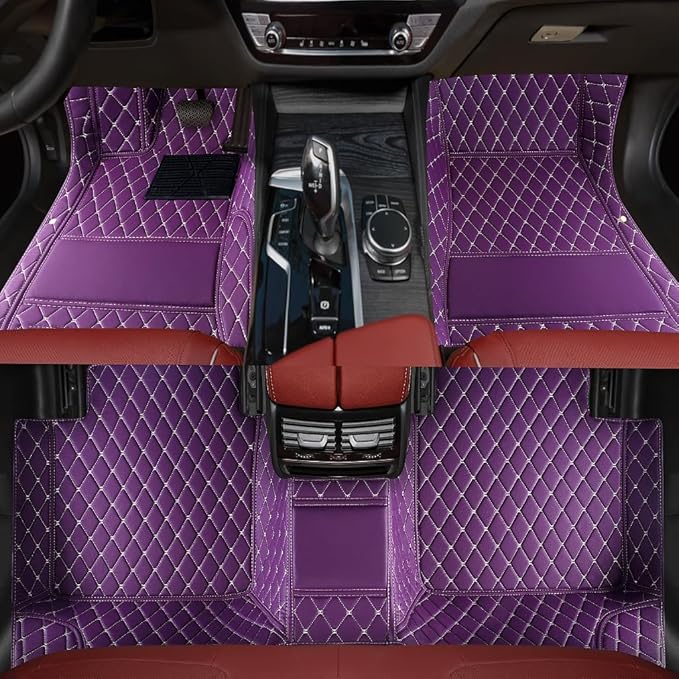 Custom Personalized Floor Mats for Cars，Luxury Full Coverage All Weather Car Floor Mats，Anti-Slip Leather Car Mat Set ，Custom Floor Mats for 99% of Cars, Trucks & SUVs (Purple)