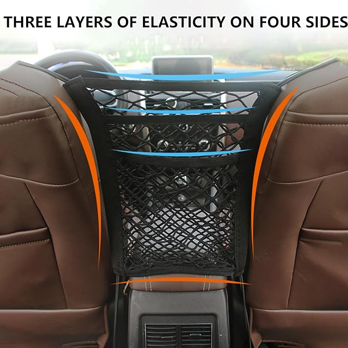 Car Mesh Organizer for Honda Ridgeline 2005-2025 YD/YK,Seat Back Net Bag,Barrier of Backseat Pet Kids,Cargo Tissue Purse Holder,Driver Storage Elastic Netting Pouch,A-Big