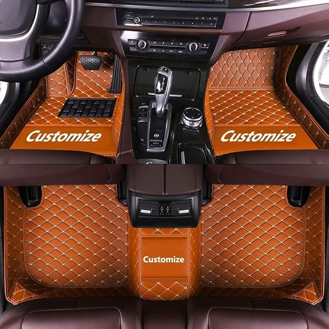 Custom Car Floor Mat Compatible with 97% Car Models Luxury Leather All Weather Waterproof Anti-Skid Full Coverage Car Mats (Orange)
