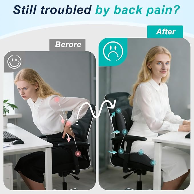 Seat Cushion for Office Chair and Car, Lumbar Support Pillow for Office Chair, Memory Foam Ergonomic Seat Cushion for Long Sitting, Back & Tailbone Pain, Sciatica - Dark Gray